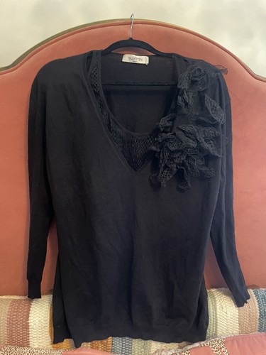 Valintino Sweater Black Merino Wool And Cashmere Size Small To Medium - Picture 1 of 12