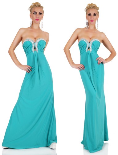 Elegant Evening Gown Dress w/ Embellished Neckline Keyhole Cutout Eye Catching - Picture 12 of 19