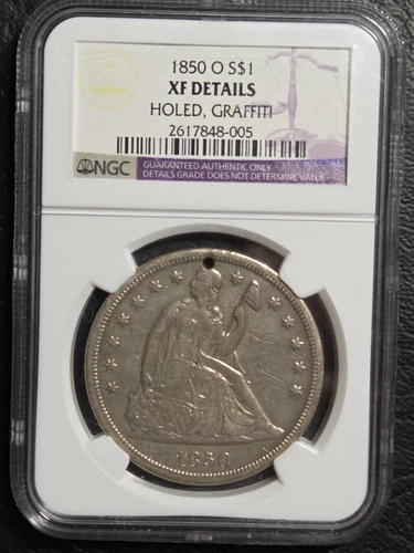 Rare 1850 O Seated Liberty Silver Dollar, NGC Graded XF Details
