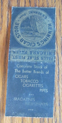 CUBIERTA BOBTAILED MATCHBOOK: HENNING'S CIGAR STORE NIAGARA FALLS NY MATCHCOVER -D3 - Imagen 2 de 2