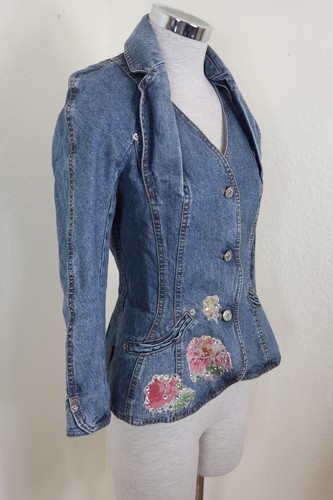 Vintage CHRISTIAN DIOR Boutique Blue Denim Embroidered Jacket XS Small 36 0 2 4 - 第 2/24 張圖片