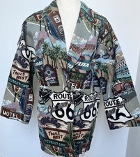 Route 66 Tapestry Woven Cotton Art-to-Wear Vintage Cars Cities Jacket Nice