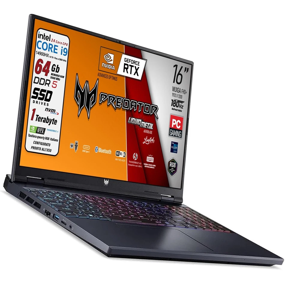 Acer Predator Neo 16" i9 14900HX SSD 1TB RAM 64GB DDR5 WUXGA 180Hz RTX 4060 8GB - Immagine 3 di 4