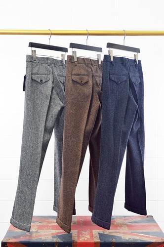 Men's Winter 80% Wool Trousers British Warm Loose Straight Chic Tweed Pants sz - Picture 13 of 14
