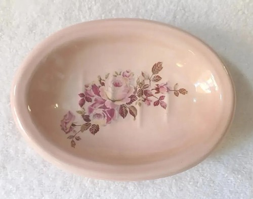 VINTAGE SOAP/TRINKET DISH PEACH PINK ROSE FLOWER RETRO DECOR - Picture 3 of 7