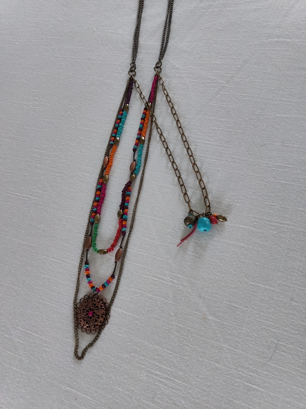 Multi-color, multi layered long gold-colored neck… - image 4