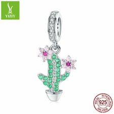 Cactus Soild 925 Sterling Silver Charms Beads Fit Women Girls Fashion Bracelets