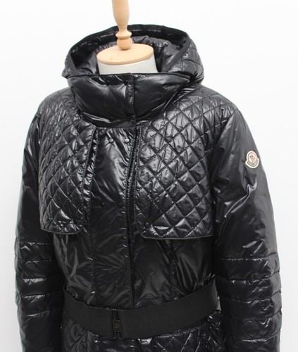 Women's Vintage MONCLER Carson Quilted Long Down Puffer Jacket Coat Black 5 ~L - Picture 4 of 17
