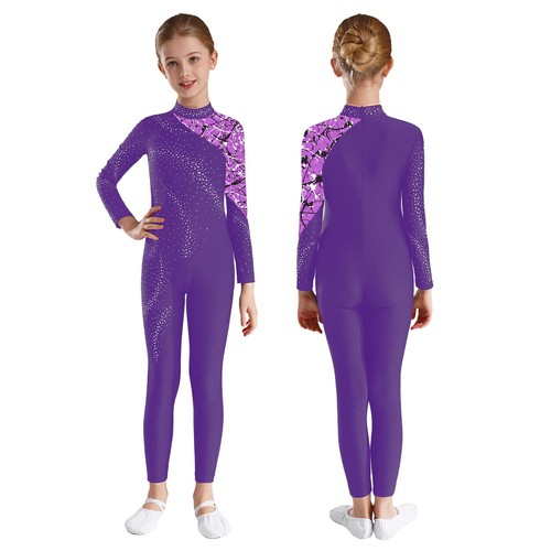 Kids Girls Rompers Training Leotard Stylish Unitard Active Jumpsuit Skating Gym - Picture 37 of 57