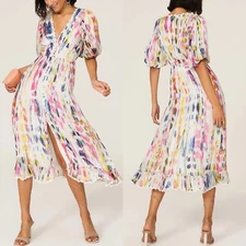 HEMANT & NANDITA Jorah Midi Dress Women Large A-Line Viscose Empire Waist