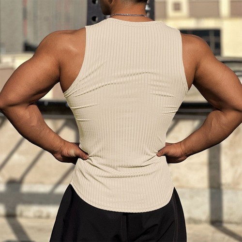 Mens Ribbed Sleeveless Slim Fit Tank Vest Tops Muscle Sport T-Shirt Tee 38-46 AU - Picture 5 of 15