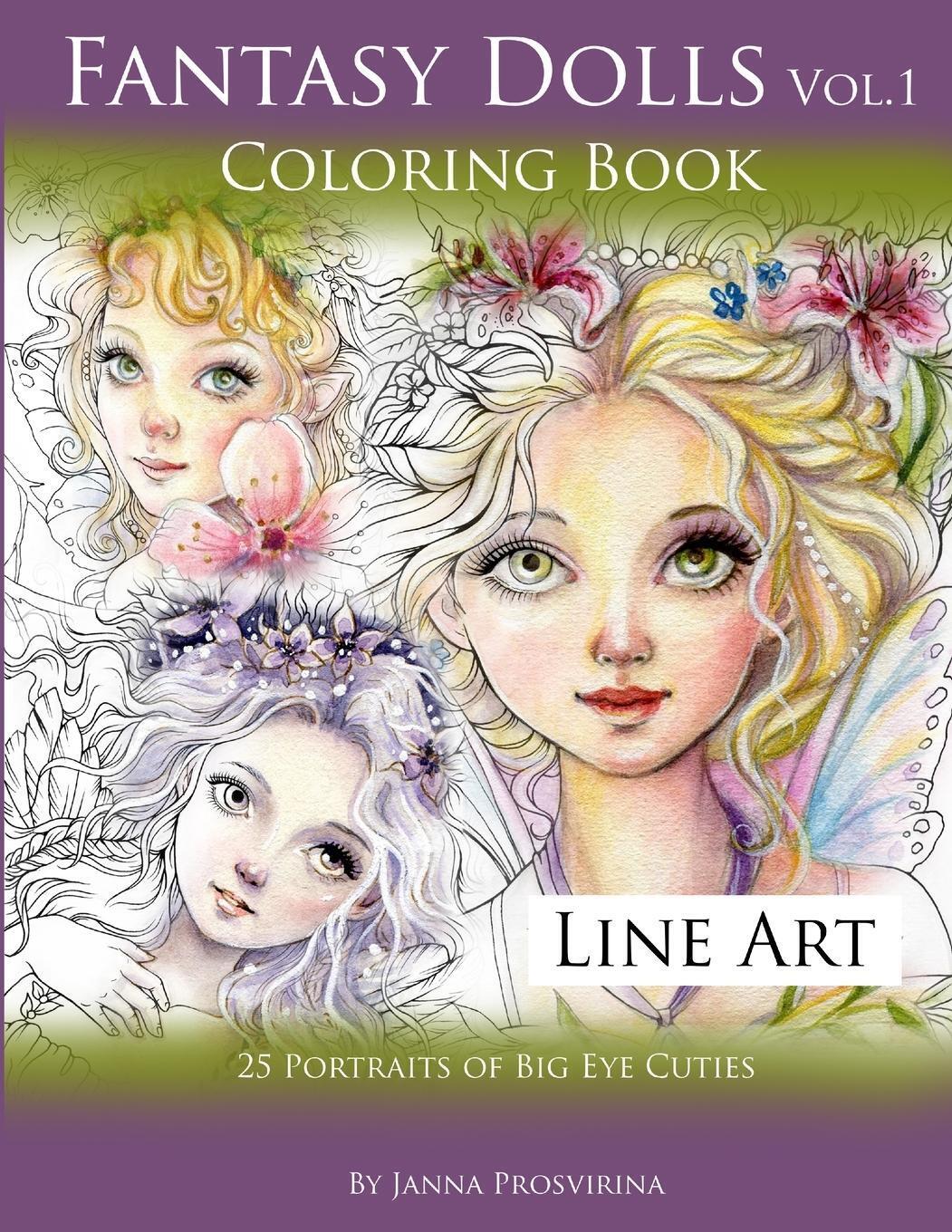 Thumbnail - Fantasy Dolls Vol.1 Coloring Book Line Art 25 Portraits Of Big Eye