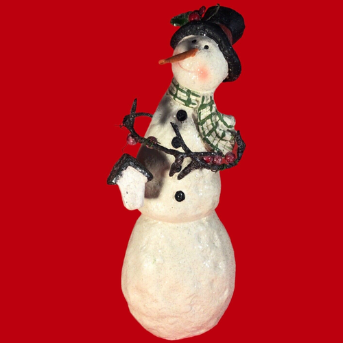 FROSTY THE SNOWMAN FIGURINES SET OF 2 FOLK ART BIRD HOUSE 13" AND 3" - Picture 2 of 12