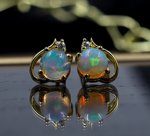 Orecchino Bellissimo In Opale Con Fuoco Di 4Mm In Argento 925 E Oro Giallo Rodio - Foto 2 di 12