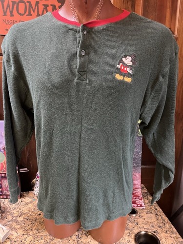 De Colección Disney Verde Tejido Gofre Térmico Mickey Mouse Manga Larga XL Bordado - Imagen 4 de 9