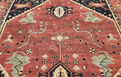 12'x15' HAND-KNOTTED ANTIQUE CAUCASIAN SERAPE HRIZE VINTAGE WOOL GEOMETRIC RUG - Picture 12 of 16