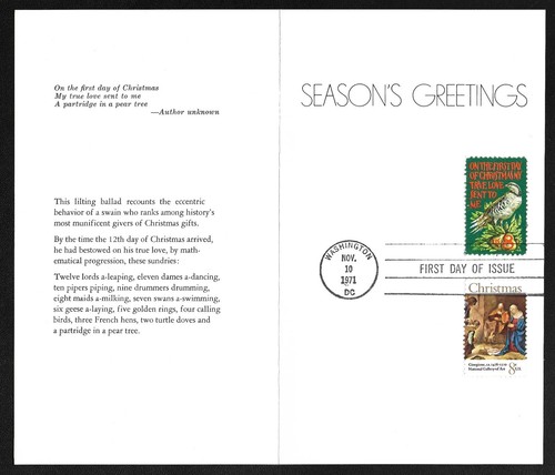 US FDC 1971 USPS Christmas Card w First Day Cancel Design by Jamie Wyeth | - Picture 2 of 2