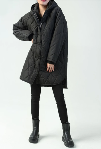 Women's Water Resistant Oversized Diamond Quilted Long Length Hoody Jacket - Bild 3 von 10