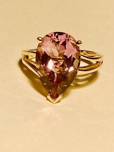 10k Yellow Gold Natural Large Amethyst Solitaire Ring Size 6 - Picture 2 of 10