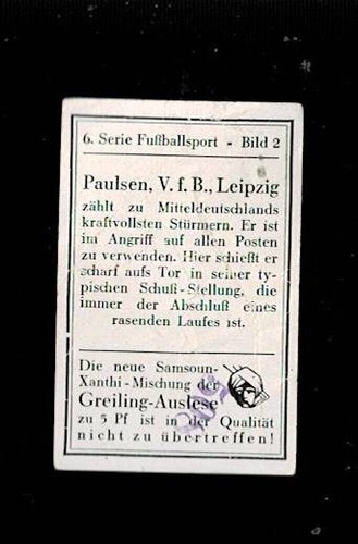 Paulsen VfB Leipzig Greiling Sammelbild 20-30er Jahre selten Stürmer - Bild 2 von 2