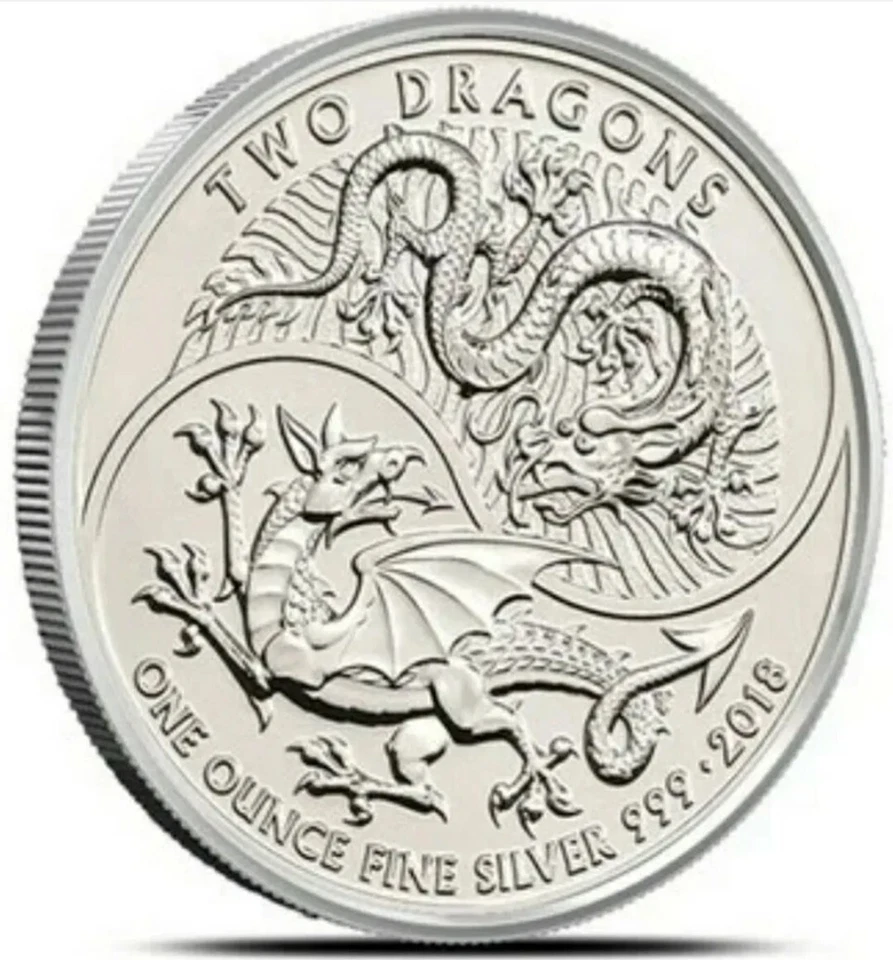 2018 £2 Great Britain TWO DRAGON 1 Oz Silver BU Coin. - Image 3 of 4