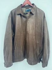 Vintage Polo Ralph Lauren Jacket Men's XL Brown Leather Lined Outdoor Full Zip