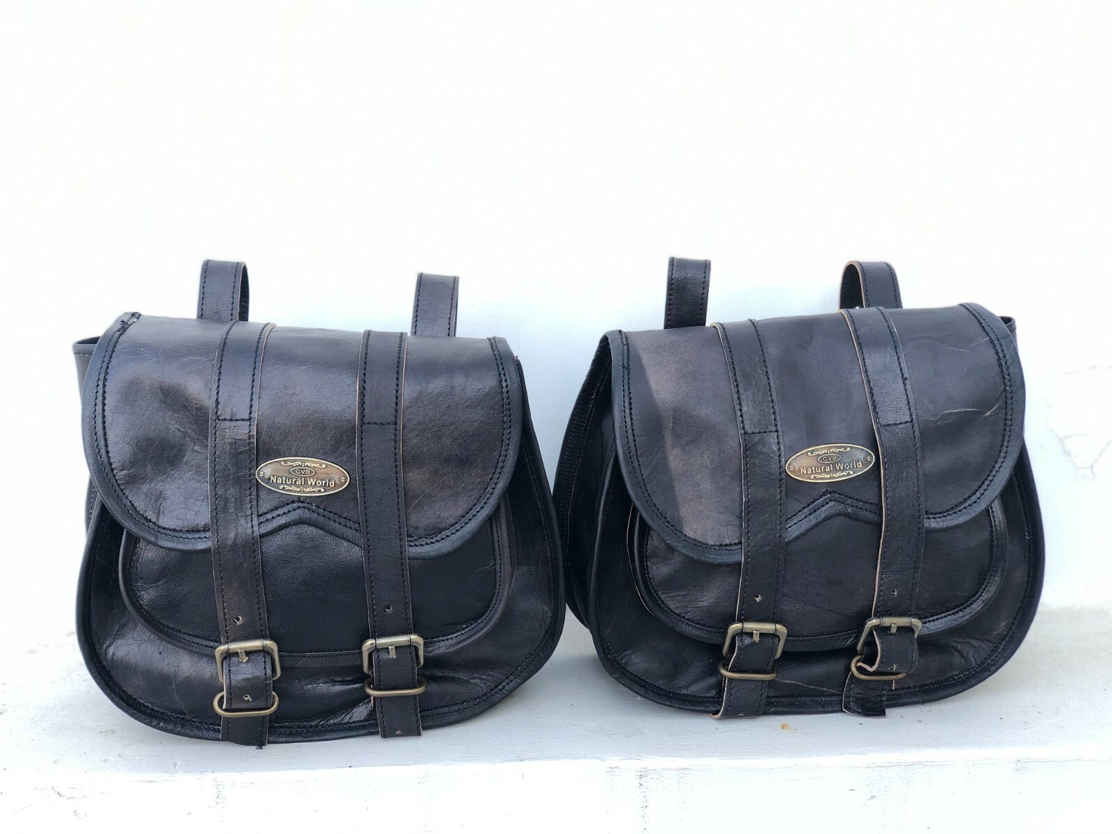 Sacoche de selle moto en cuir véritable de chèvre noir haut de gamme 20L
