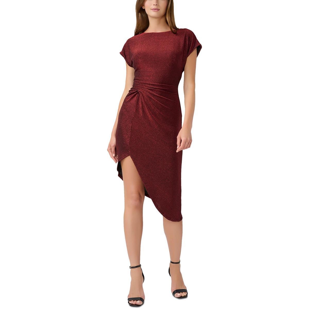 Женское платье-футляр Aidan by Aidan Mattox красного цвета со сборкой спереди в стиле металлик 6 BHFO 2631