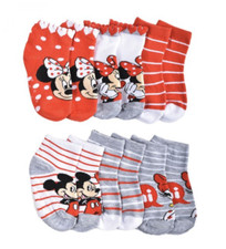 Minnie Mouse Girls Socks 6 Pairs NWT 18-24 M or 3-5T Disney Red Gray Grippers