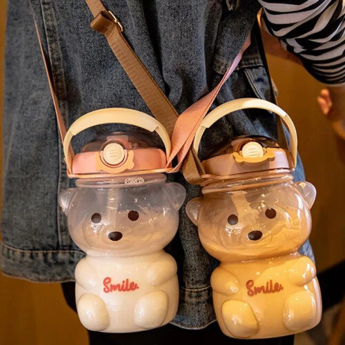 1000ML Kids Kawaii Cute Bear Water Bottle Kettle with Straw Plastic Drink Bottle - Picture 16 of 21