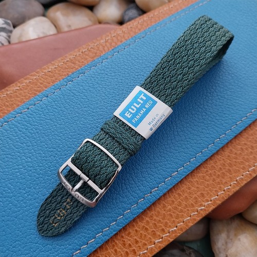 18mm Perlon Mesh Eulit Green Military Diver nos Unused 1960s Vintage Watch Band