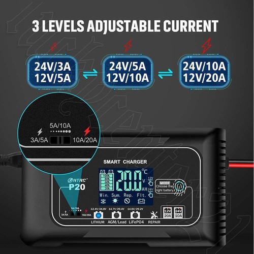 20A Lithium Battery Charger 12V 24V Automatic for SLA AGM Car Truck Lawn Mower - Picture 6 of 12