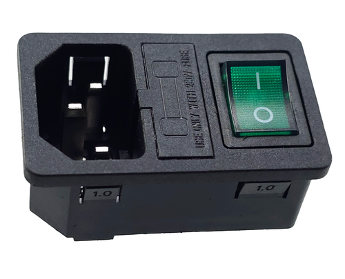 Conector frigorífico C-14 con interruptor verde y fusible 10A250V - Imagen 2 de 5