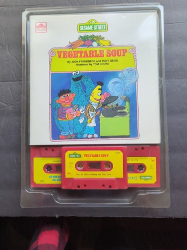 New Vintage Sesame Street Cassette and Book Vegetable Soup 1980's GOLDEN