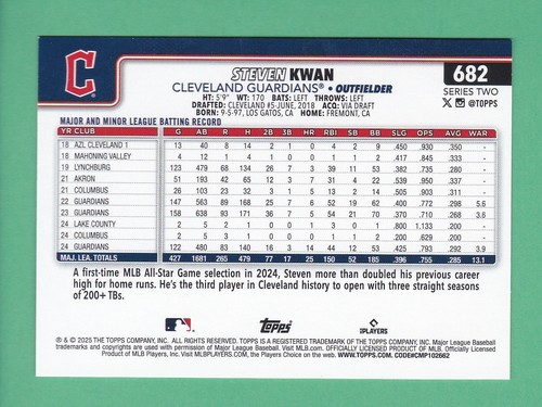 2025 Topps Series 2 #682 STEVEN KWAN Guardians TOPPS FOIL PATTERN Parallel - Picture 2 of 2