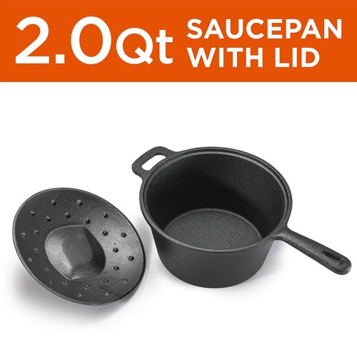 2 Quart Cast Iron Saucepan, Dutch Oven Cast Iron Saucepan with Lid and Looped... - Picture 3 of 7