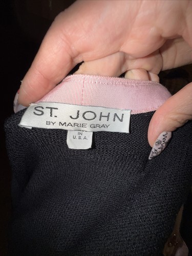 St. John Collection Marie Gray VTG Baby Pink & Black Cardigan Sweater Size 4 - Picture 20 of 24