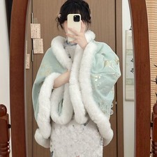 Chinese Style Womens Hanfu Cape Cloak Coat Faux Fur Princess Winter Outwear