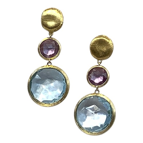 Marco Bicego Jaipur 18k Yellow Gold Amethyst & Blue Topaz Drop Earrings 30.mm - Picture 3 of 6