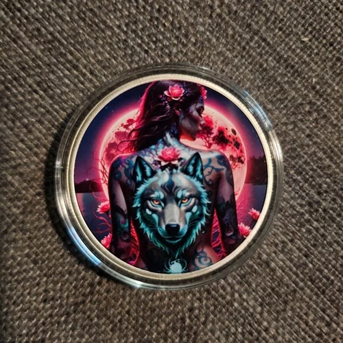 Hayleybug Mint 1 oz Silver Round - Red Moon Wolf Tattoo #03/15