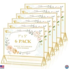 EHWINE 6-Pack Gold Acrylic Sign Holders - 5x7 Double-Sided Menu & Photo Displays