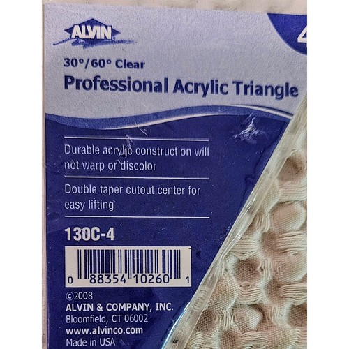 Alvin 4" Professional Acrylic Triangle 30 / 60 Degrees Model 130C-4 NEW & SEALED - Picture 3 of 4