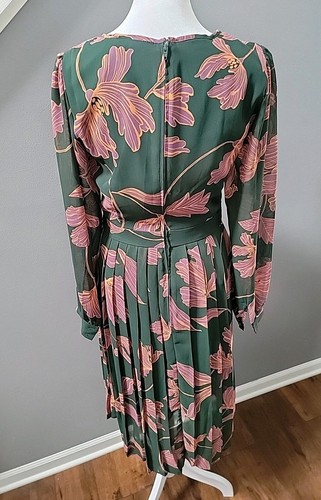 Anthropologie Modcloth Midi Pleated Floral Print Long Sleeve Dress Sz 6 - Picture 4 of 6
