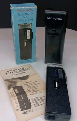 30X Micronta Illuminated Pocket Microscope w/ Case & Manual-Good Cond.