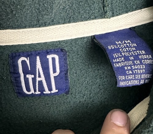 Vintage Gap Men’s Anorak Arch Logo Green 1/4 Zip Hoodie Sweatshirt Size Medium - Picture 4 of 5