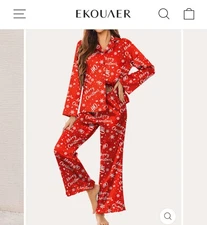 EKOUAER Holiday Christmas 2 Piece Pajama Set Red/White Women’s M