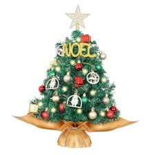  20" Tabletop Mini Christmas Tree Set with LED Light, Star Treetop, Green