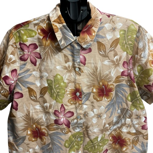 Blusa con botones de hierba limón para mujer XL tropical floral lino cuello top de gran tamaño - Imagen 3 de 8