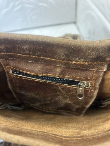 100% Cow Leather/Suede Brown Crossbody Western Purse w/Adjustable Strap, Beading - Picture 20 of 24