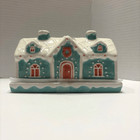 Peppermint Place Pastel Ceramic Gingerbread House Butter Dish Pink Blue White